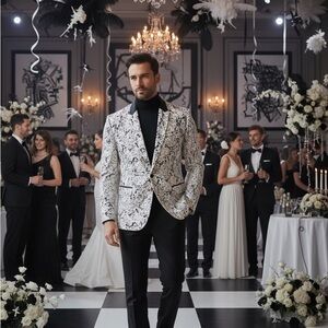 Men's Black and White Blazer